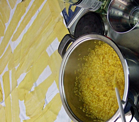 Genese von Agnolotti alla piemontese und Risotto alla zucca