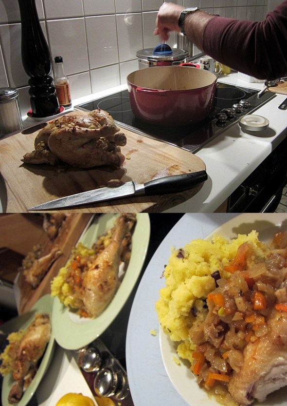 Apfelwein-Hahn mit Kartoffel-Olivenstampf